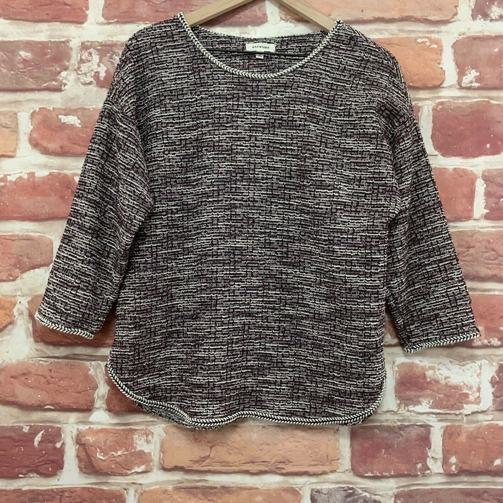 Max Studio Sweater Women's Medium Purple Multicolor Braided Trim Knit Pullover